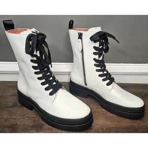 Frye Chloe White Combat Boots Lug Lace up zip size 8